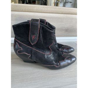 ISOLA 6406001 Women's Bootie Western‎ Ankle Boots Black Red Leather Size 6